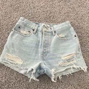 Re/Done Light Blue Distressed Jean Shorts